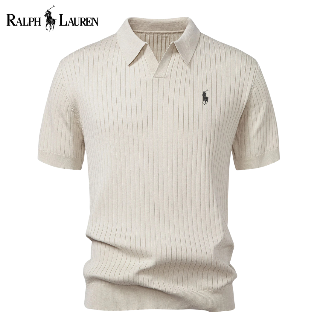 Polo R&L Premium-Strickpolo mit V-Ausschnitt
