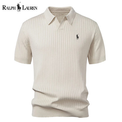 Polo R&L Premium-Strickpolo mit V-Ausschnitt