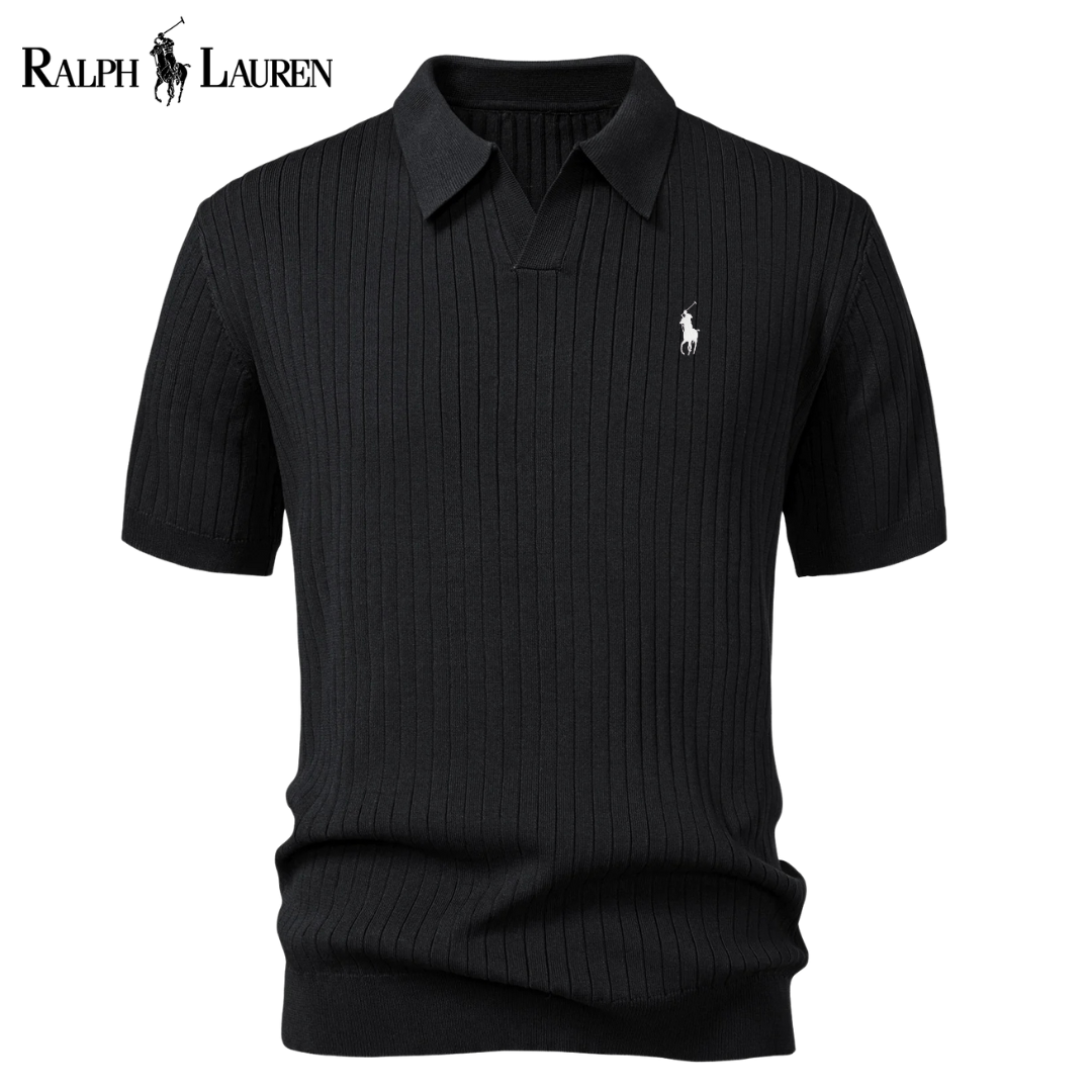 Polo R&L Premium-Strickpolo mit V-Ausschnitt