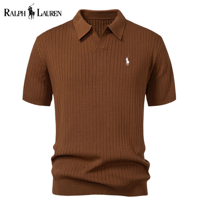 Polo R&L Premium-Strickpolo mit V-Ausschnitt