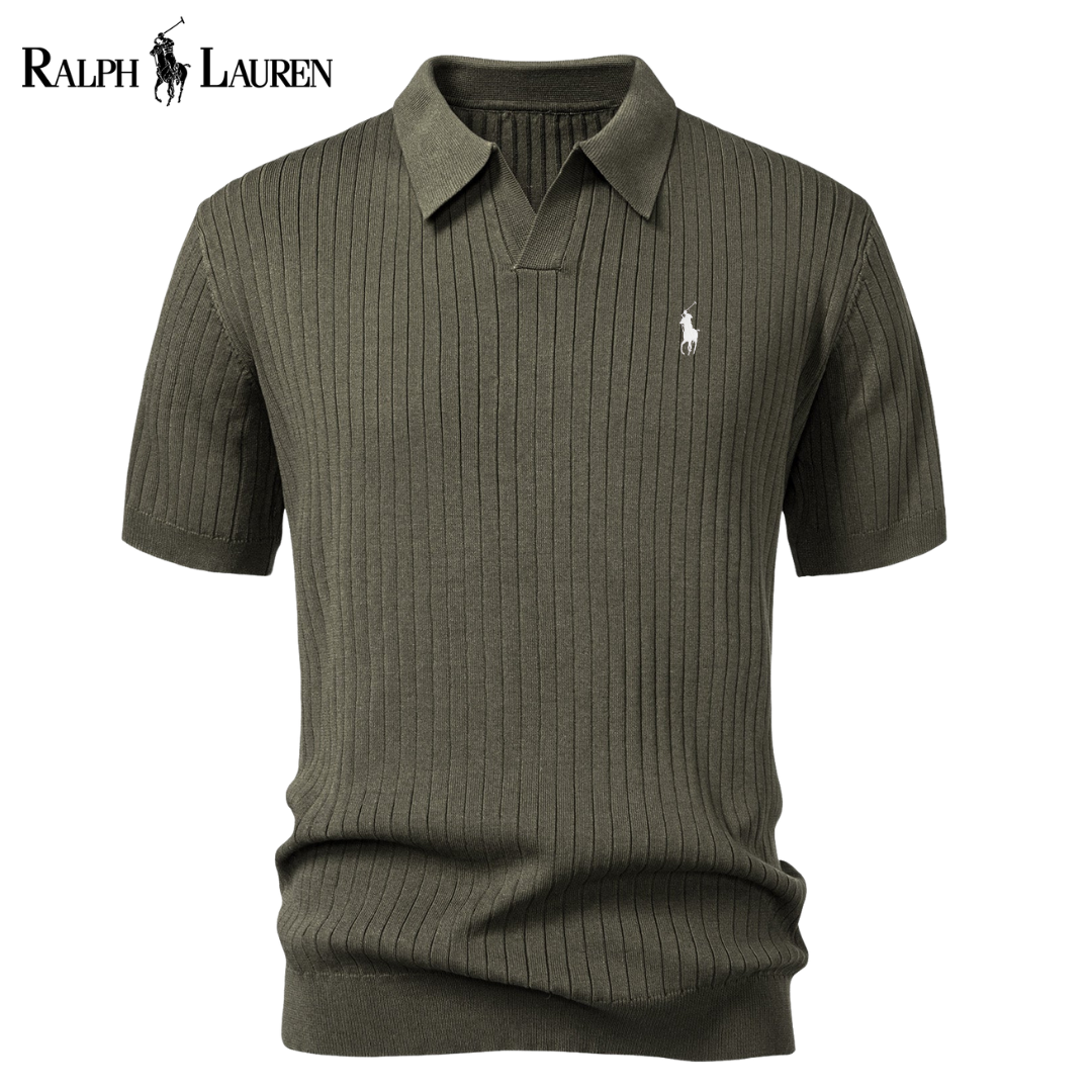 Polo R&L Premium-Strickpolo mit V-Ausschnitt